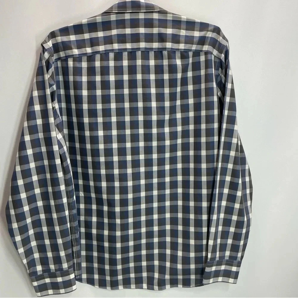 BUNDLE UNTUCKit Plaid Blue/Maroon Long Sleeve Cotton Button Down Tops - Picture 6 of 12